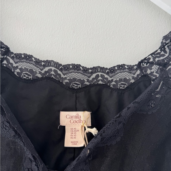 CAMILA COELHO Black Linen Lace Blouse XS - Picture 6 of 7